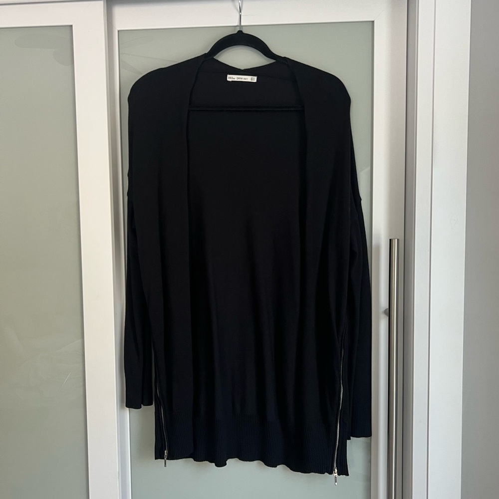 Zara Black Long Open Cardigan